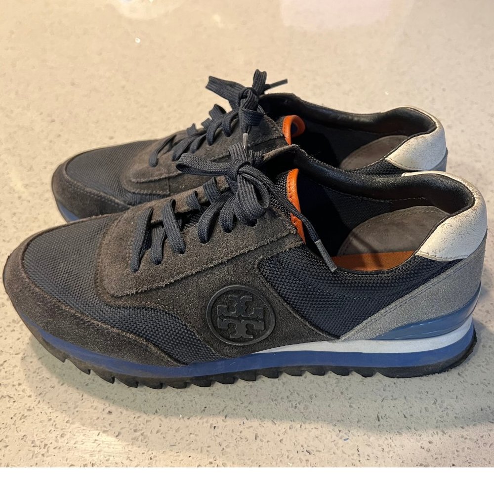 Tory Burch Sawtooth Logo Textile/Suede Sneaker Shoes Size 7.5